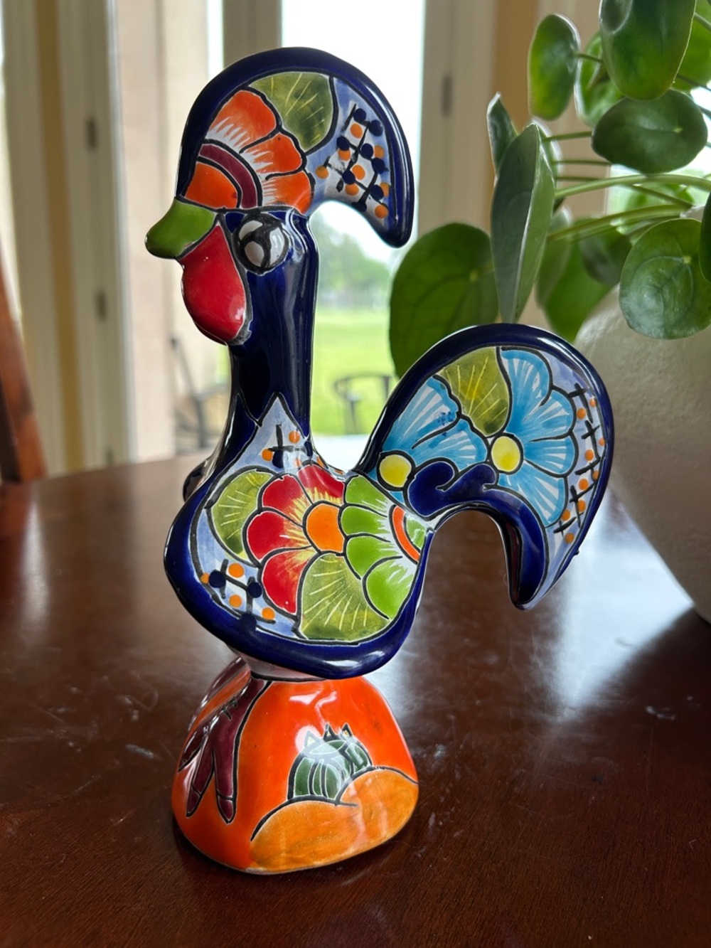 Talavera Hand-Painted Multicolor Ceramic Rooster Sculpture - Decorative Home Art
